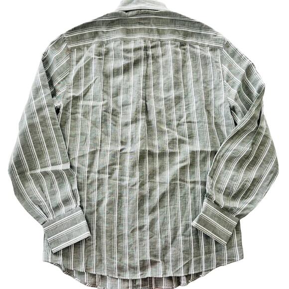 Brunello Cucinelli Men's Linen Button Front Green Stripe Shirt Size Medium NEW - Picture 7 of 8